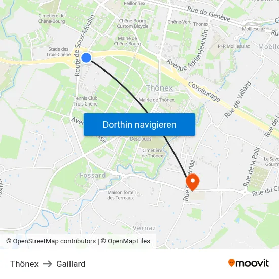 Thônex to Gaillard map