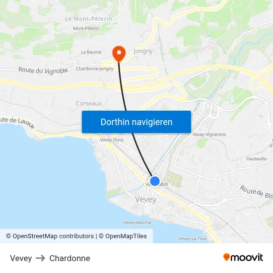 Vevey to Chardonne map