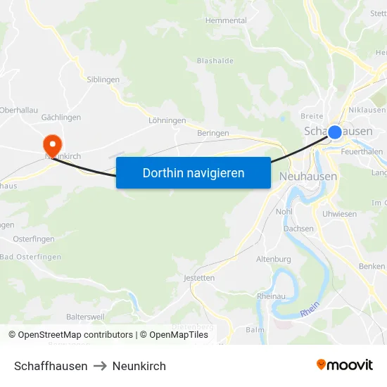 Schaffhausen to Neunkirch map