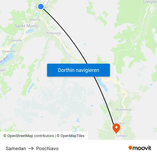 Samedan to Poschiavo map