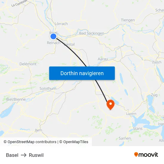 Basel to Ruswil map