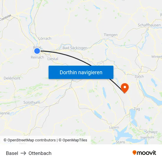 Basel to Ottenbach map