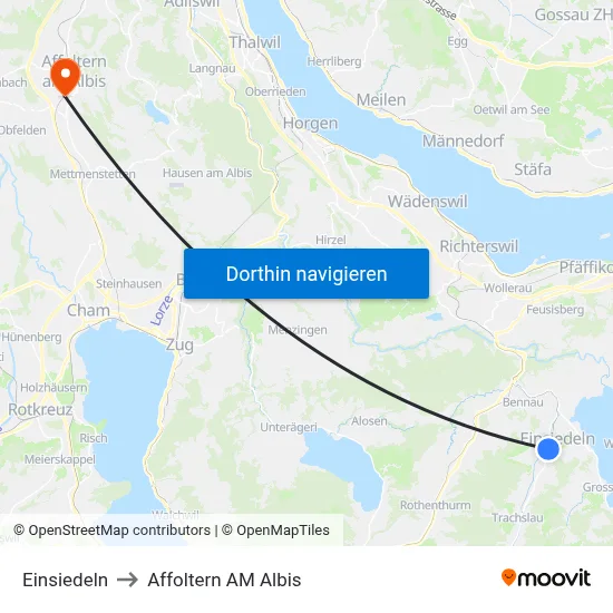 Einsiedeln to Affoltern AM Albis map
