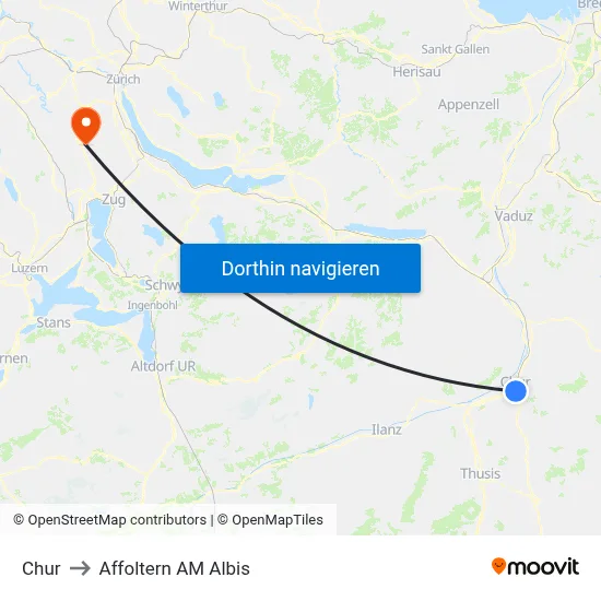 Chur to Affoltern AM Albis map