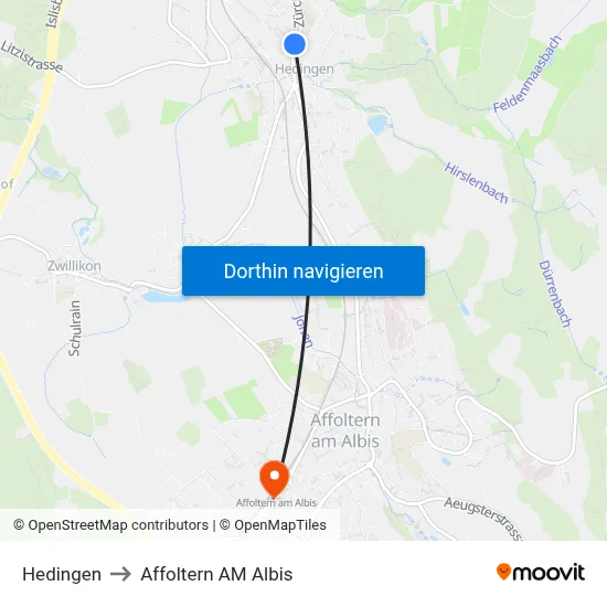 Hedingen to Affoltern AM Albis map