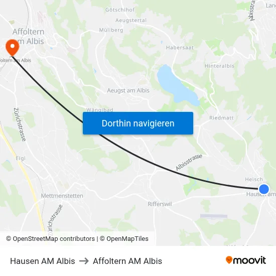 Hausen AM Albis to Affoltern AM Albis map