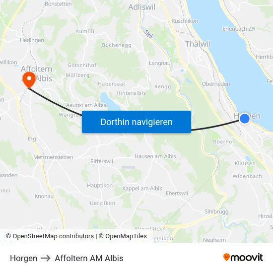 Horgen to Affoltern AM Albis map