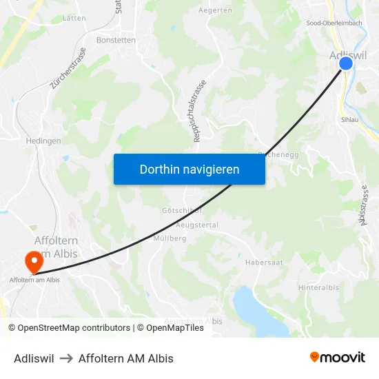 Adliswil to Affoltern AM Albis map