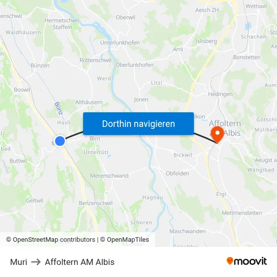 Muri to Affoltern AM Albis map