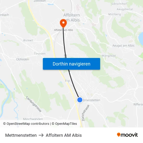 Mettmenstetten to Affoltern AM Albis map