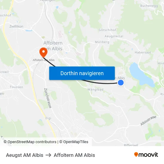 Aeugst AM Albis to Affoltern AM Albis map