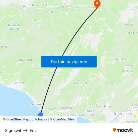 Sigriswil to Eriz map