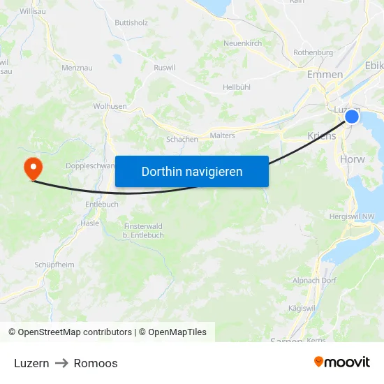 Luzern to Romoos map