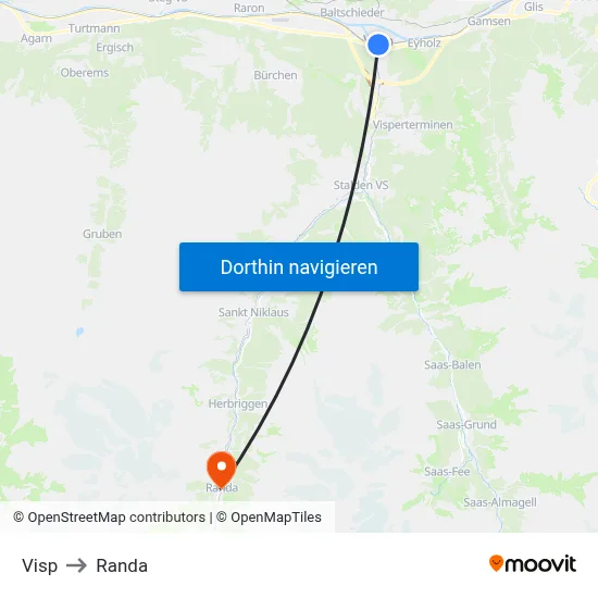 Visp to Randa map