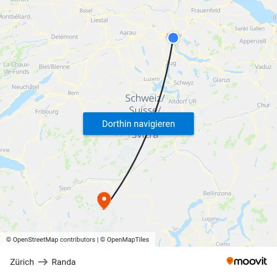 Zürich to Randa map
