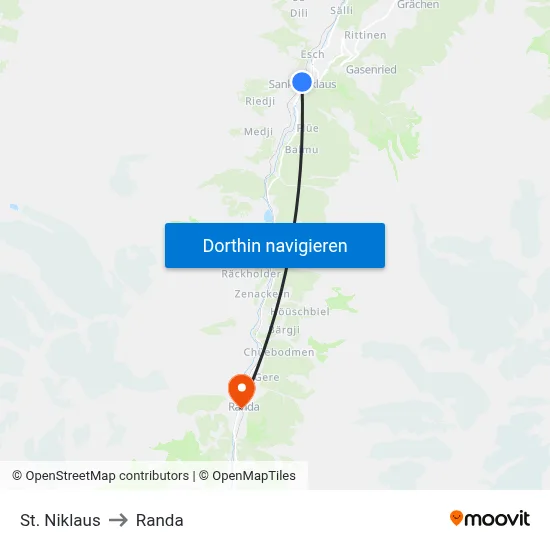 St. Niklaus to Randa map