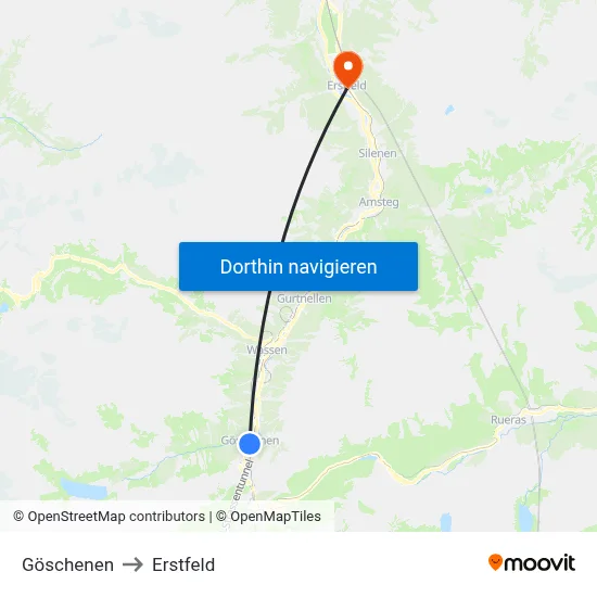 Göschenen to Erstfeld map