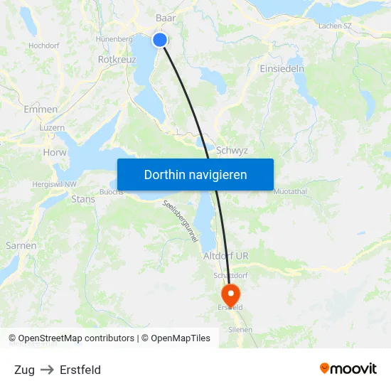 Zug to Erstfeld map