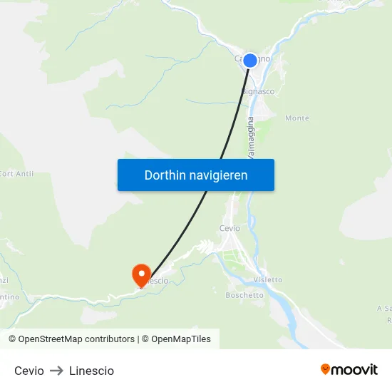 Cevio to Linescio map