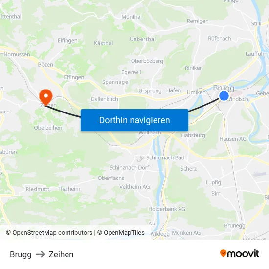 Brugg to Zeihen map