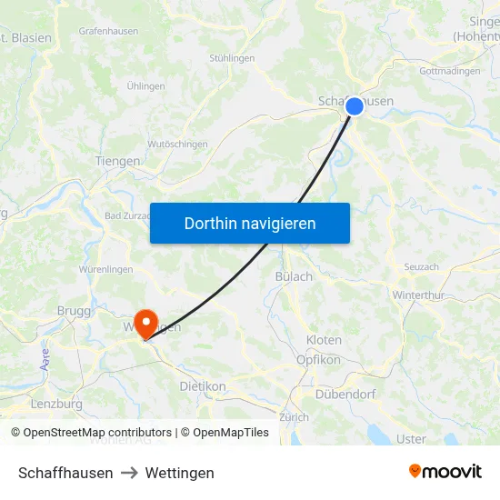 Schaffhausen to Wettingen map