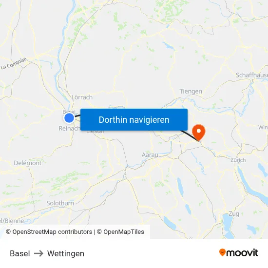 Basel to Wettingen map