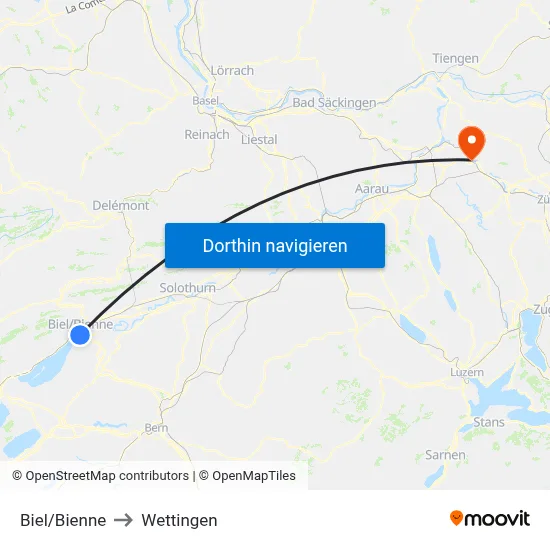 Biel/Bienne to Wettingen map