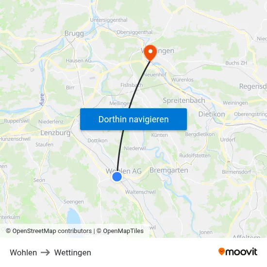 Wohlen to Wettingen map