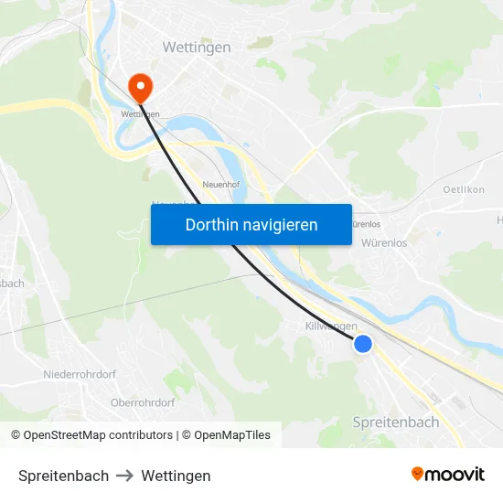Spreitenbach to Wettingen map