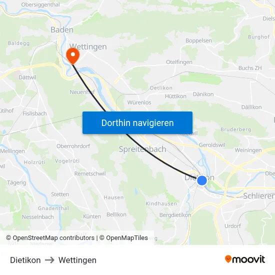 Dietikon to Wettingen map