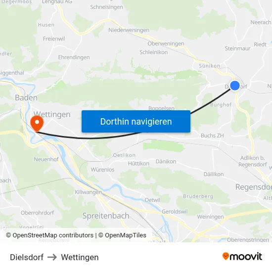 Dielsdorf to Wettingen map