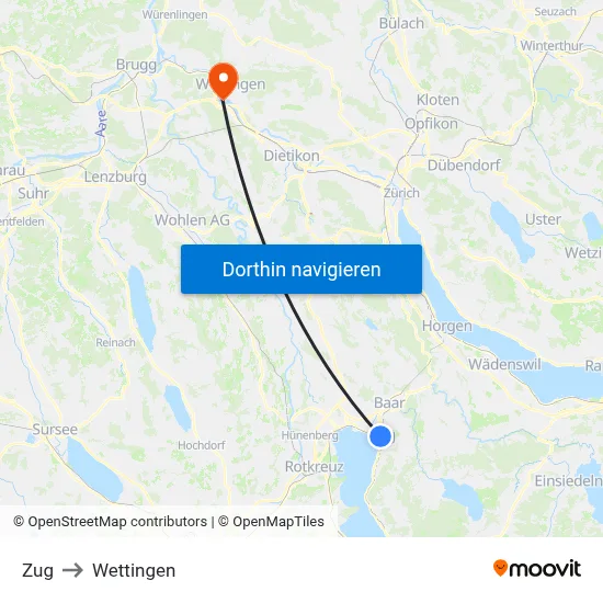 Zug to Wettingen map