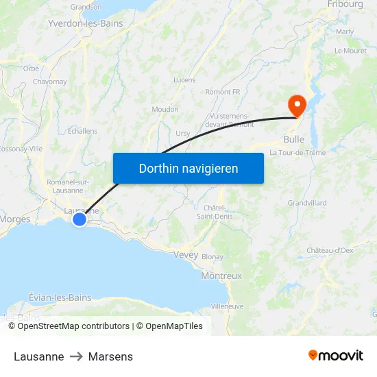 Lausanne to Marsens map