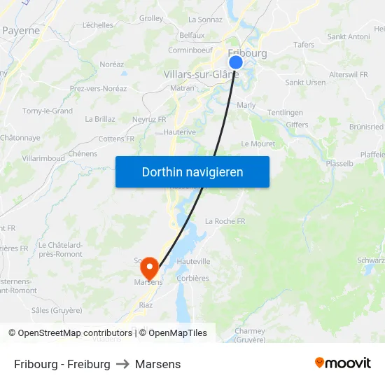 Fribourg - Freiburg to Marsens map