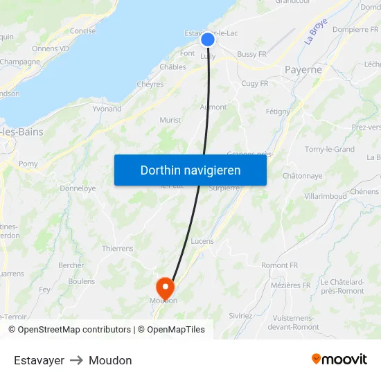 Estavayer to Moudon map