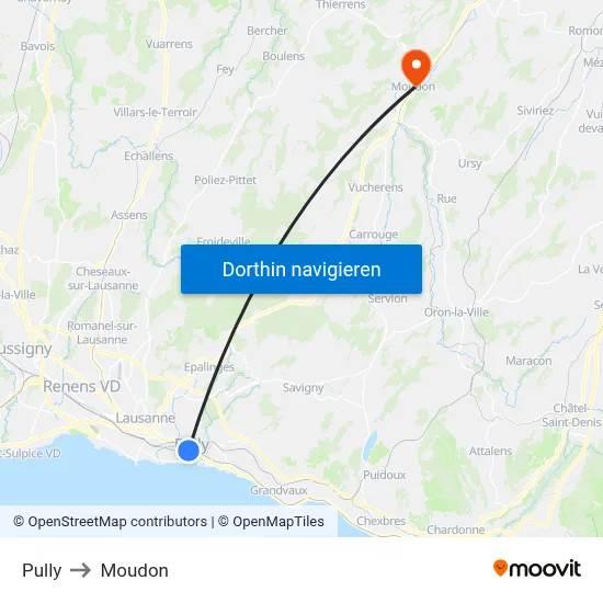 Pully to Moudon map