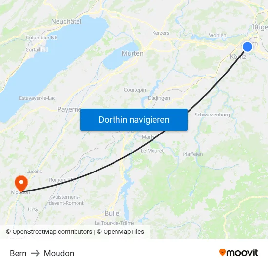 Bern to Moudon map