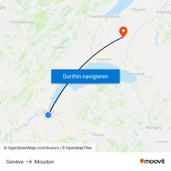 Genève to Moudon map