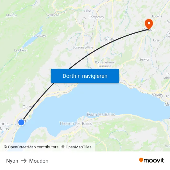 Nyon to Moudon map