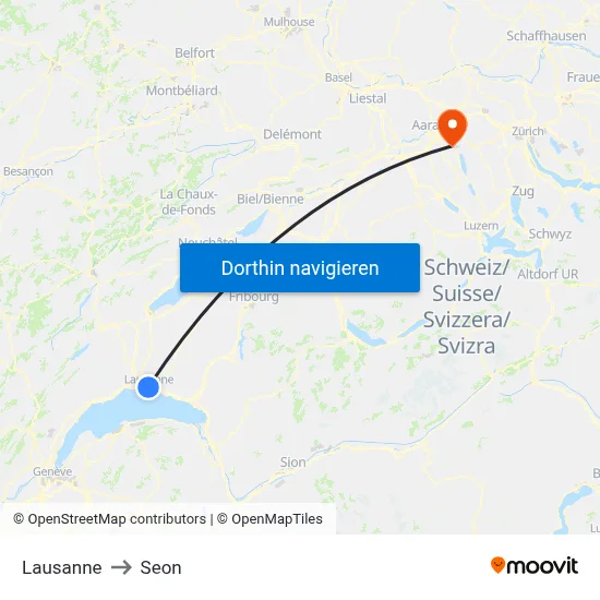 Lausanne to Seon map