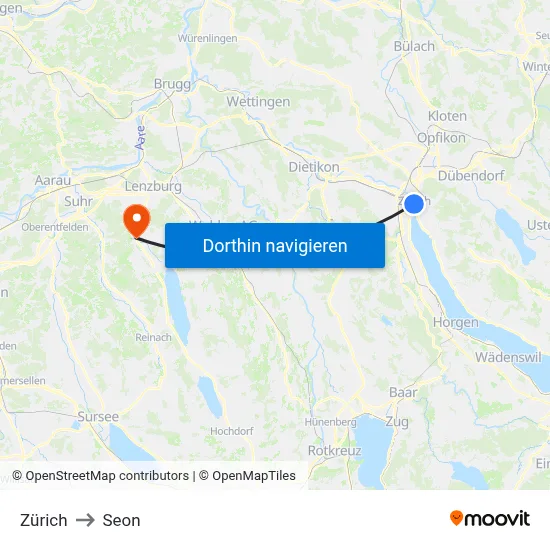 Zürich to Seon map