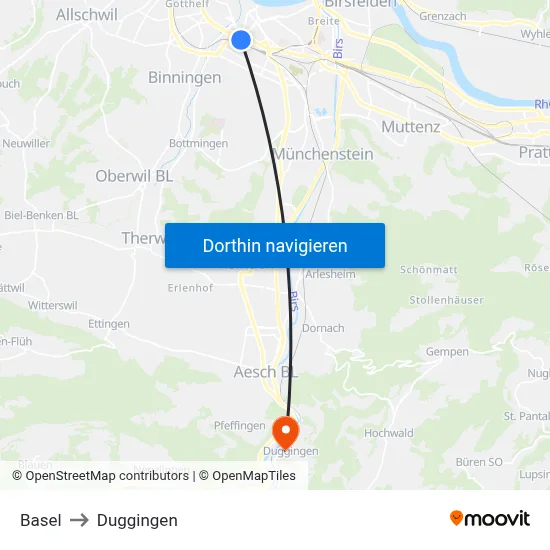 Basel to Duggingen map