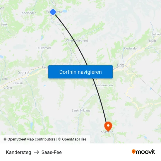 Kandersteg to Saas-Fee map
