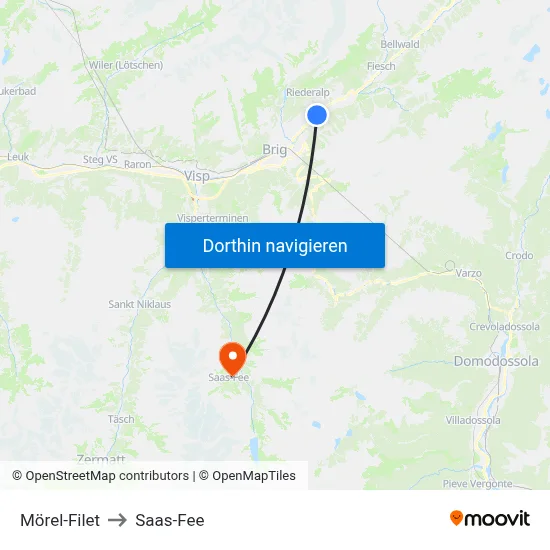 Mörel-Filet to Saas-Fee map