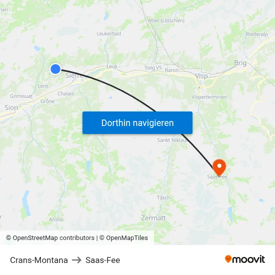 Crans-Montana to Saas-Fee map