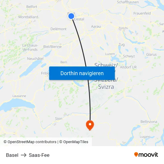 Basel to Saas-Fee map