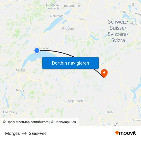 Morges to Saas-Fee map