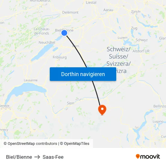 Biel/Bienne to Saas-Fee map