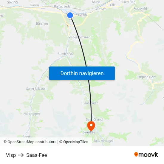 Visp to Saas-Fee map