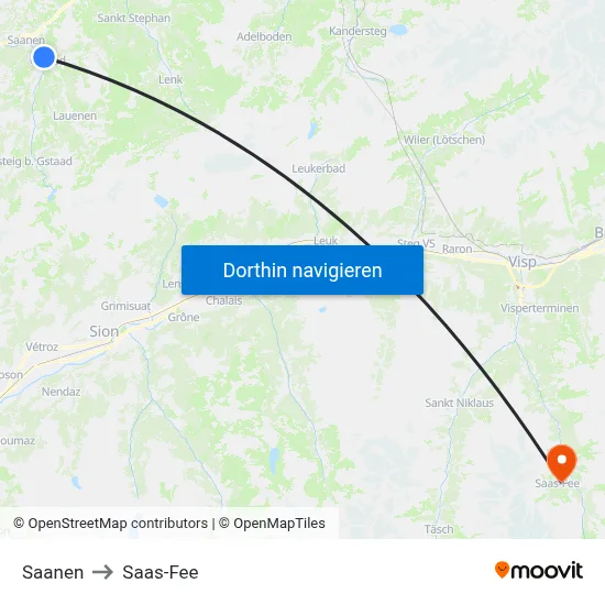 Saanen to Saas-Fee map
